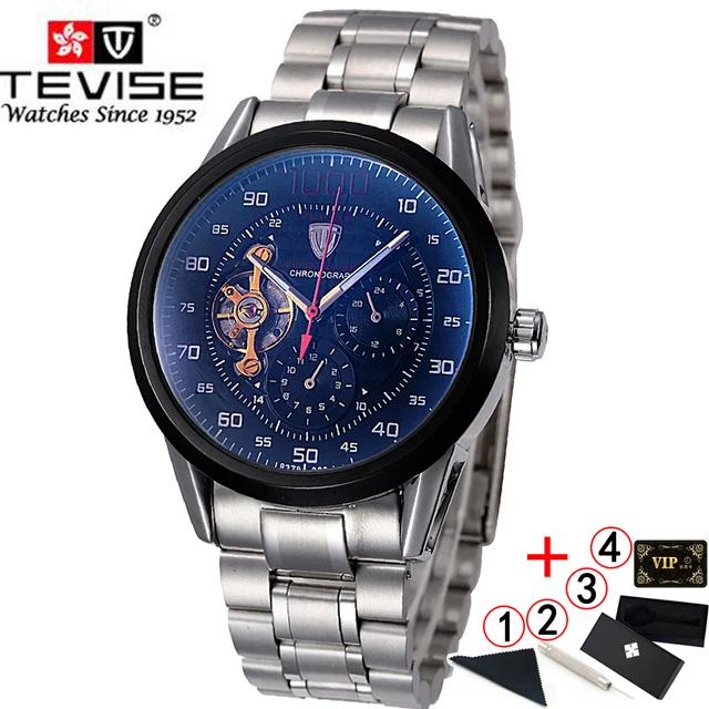 107A Box TEVISE автоматические часы мужские наручные часы tourbillon механические скелетные наручные часы мужские самоветер водонепроницаемые Relogio Masculino - Цвет: 107A Box