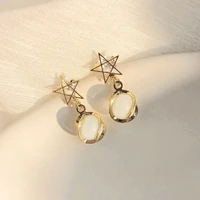 korean simple zircon pentagramm opal drop earrings women metal wild girl birthday party travel earring jewelry gift