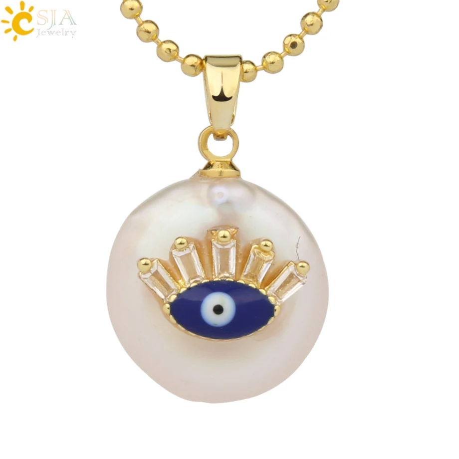 Necklace-A CSJA монета пресноводный жемчуг подвески маленький размер сглаза Хамса Фатима рука Циркон золотого цвета ожерелье чокер для женщин девочек G205 - Окраска металла: Necklace-A
