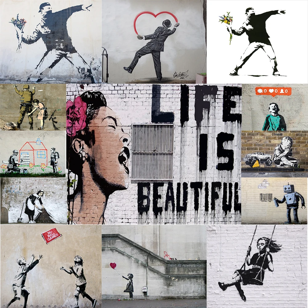 Классические граффити по Banksy искусство и каллиграфия Скандинавская мода холст