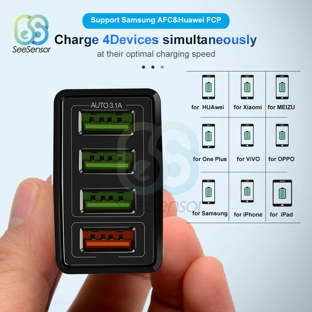 Быстрая зарядка 3,0 QC 3,0 быстрое зарядное устройство 4 порта USB портативное зарядное устройство для мобильного телефона iPhone samsung Xiaomi huawei