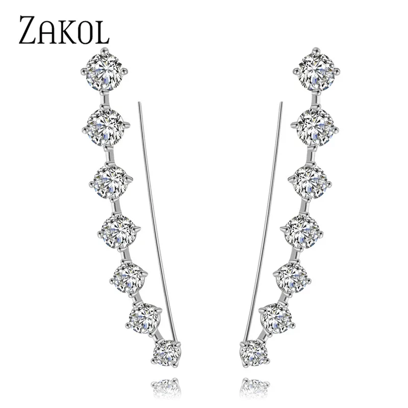 ZAKOL модные простые круглые серьги-гвоздики с фианитом 1 шт. для женщин студентов