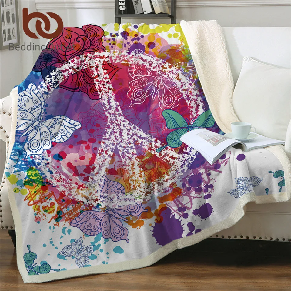 BeddingOutlet бархатное плюшевое одеяло с бабочками красочное из шерпы для кровати