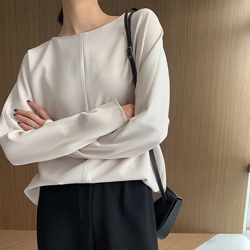 TWOTWINSTYLE однотонный Повседневный Женский комплект из двух предметов с круглым вырезом, длинным рукавом, высокой талией, широкими штанинами, женские костюмы, модная Осенняя Новинка