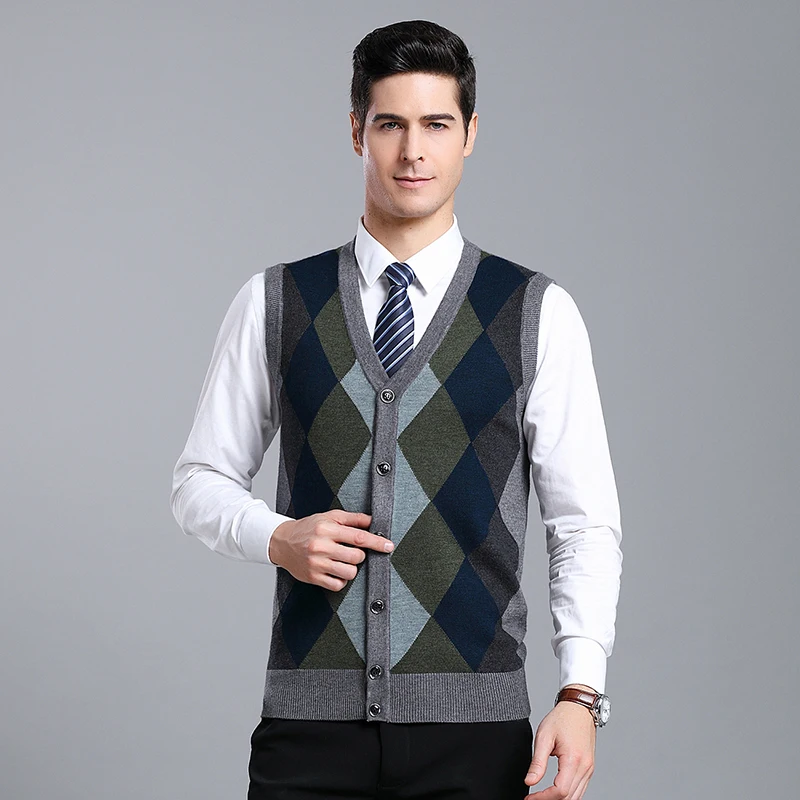 Мужской кашемировый кардиган повседневный разноцветный вязаный жилет в стиле