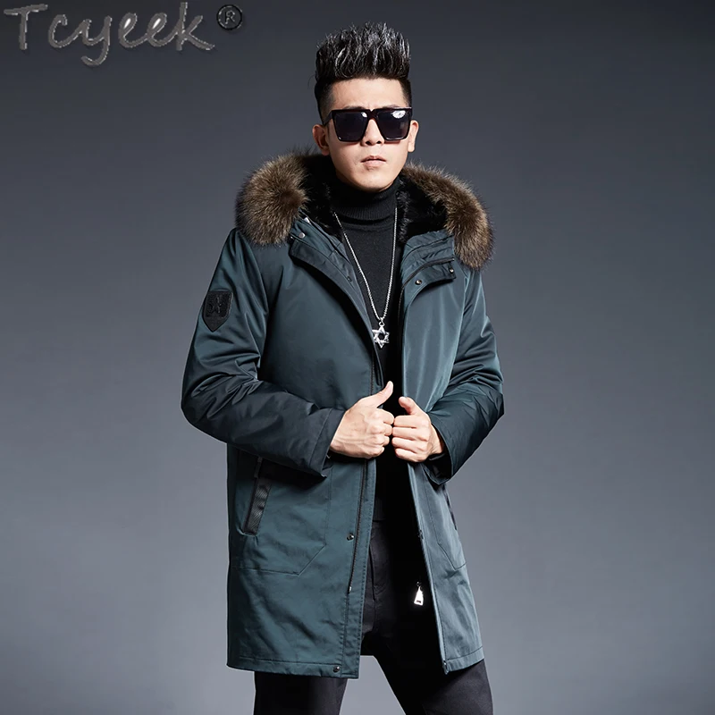 

Tcyeek 2021 Warm Thick Mink Fur Liner Parka Men Autumn Winter Hooded Real Raccoon Fur Collar Jacket Male Abrigo Hombre Gxy1282