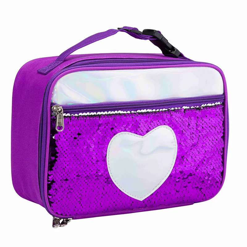 Purple - Heart Heopono модная Высококачественная коробка для льда изолированный охладитель тепловой Единорог дизайн прямоугольник Блестки Ланч сумка для детей - Цвет: Purple - Heart