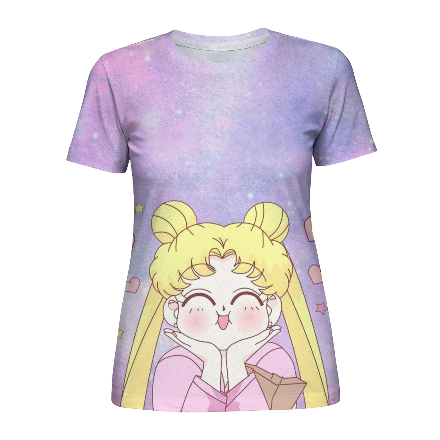 

2021 summer new women's T-shirt 3D printing short-sleeved anime character girl moon T-shirt oversized loose short-sleeved