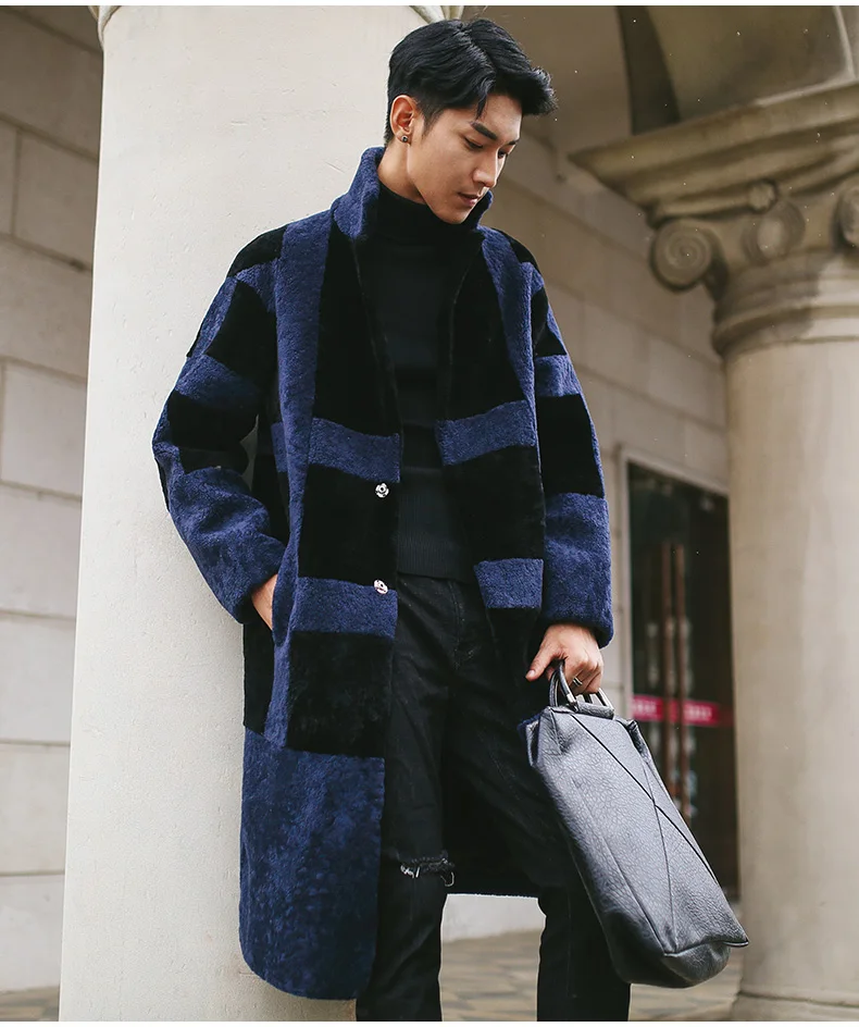 

Real 100% Winter Natural Wool Jacket Sheep Shearling Long Coats Luxury Jackets Men Fur Coat LW-17127 KJ1423