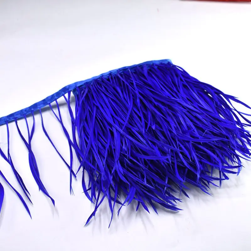 Royal blue 1 м кожа розовый гусиные перья отделка бахрома швейная одежда 6-" DIY натуральные волосы перья ленты вечерние свадебные украшения - Цвет: Royal blue