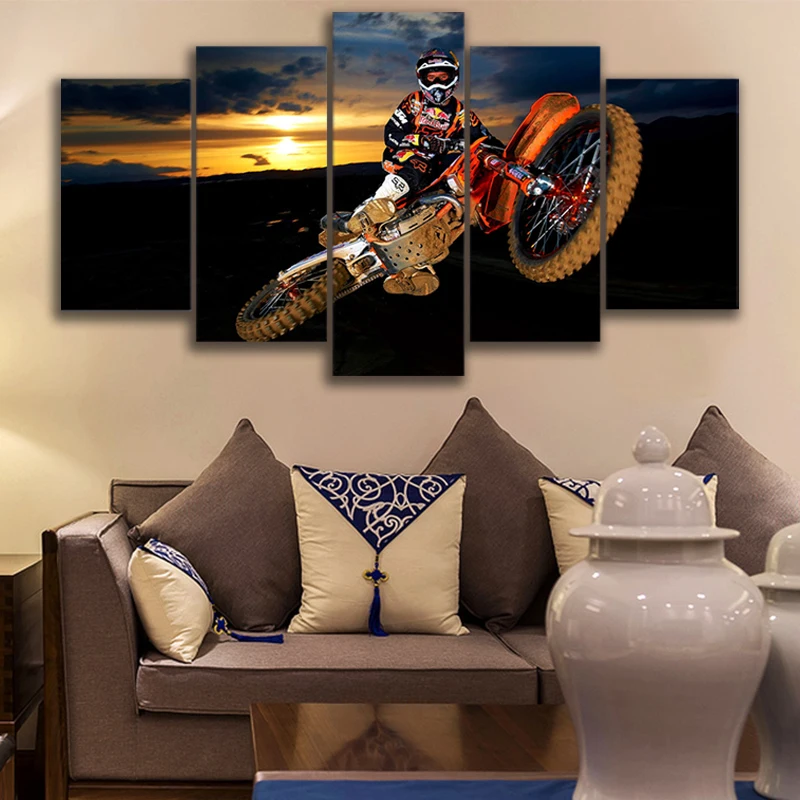 

Living Room Wall Art Home Decoration Pictures HD Printed 5 Panel Best Action Motocross Modern Painting On Canvas Posters Frame