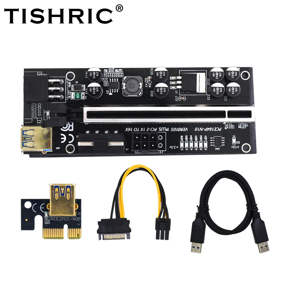 

50Pcs TISHRIC VER010S PCIE Riser 010s Plus Pci Express X16 Cabo Riser SATA to 6pin Power Adapter For Mining Miner