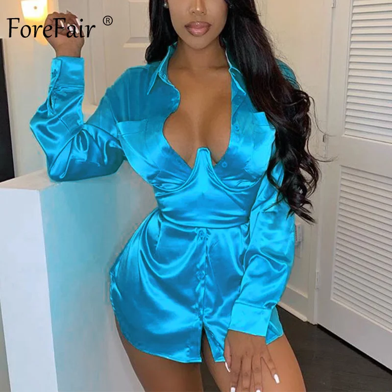 Женское атласное платье с длинным рукавом Forefair голубое оранжевое черное