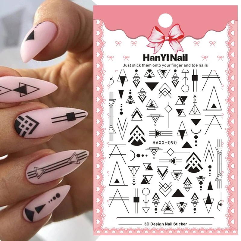 

1Pc Geometric Lines 3D Nail Art Stickers Butterfly Leaves Balck And Gold Nail Art Transfer Decals Slider DIY Nail Art Decoration