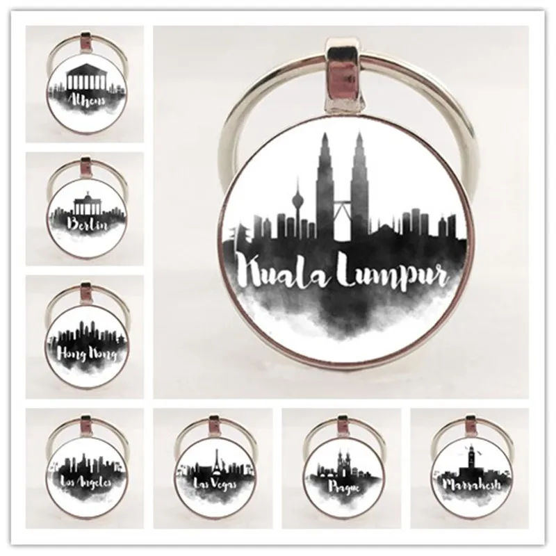 Хит продаж модное Город Силуэт узор Dallas Барселона стекла подвеска цепочка для