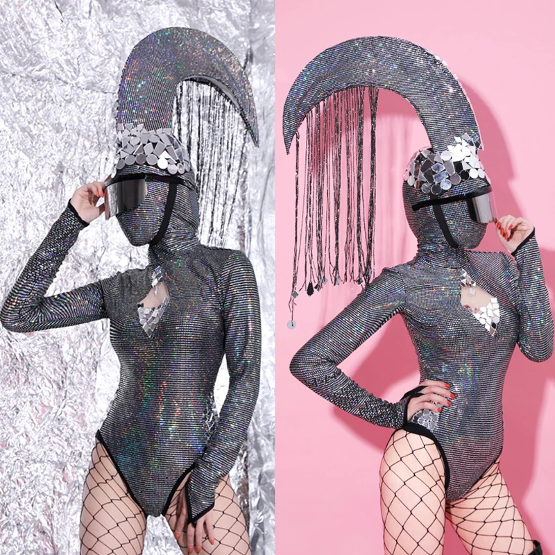 Богемный комплект Roupa Feminina сверкающими серебристыми комбинезон для GoGo костюм
