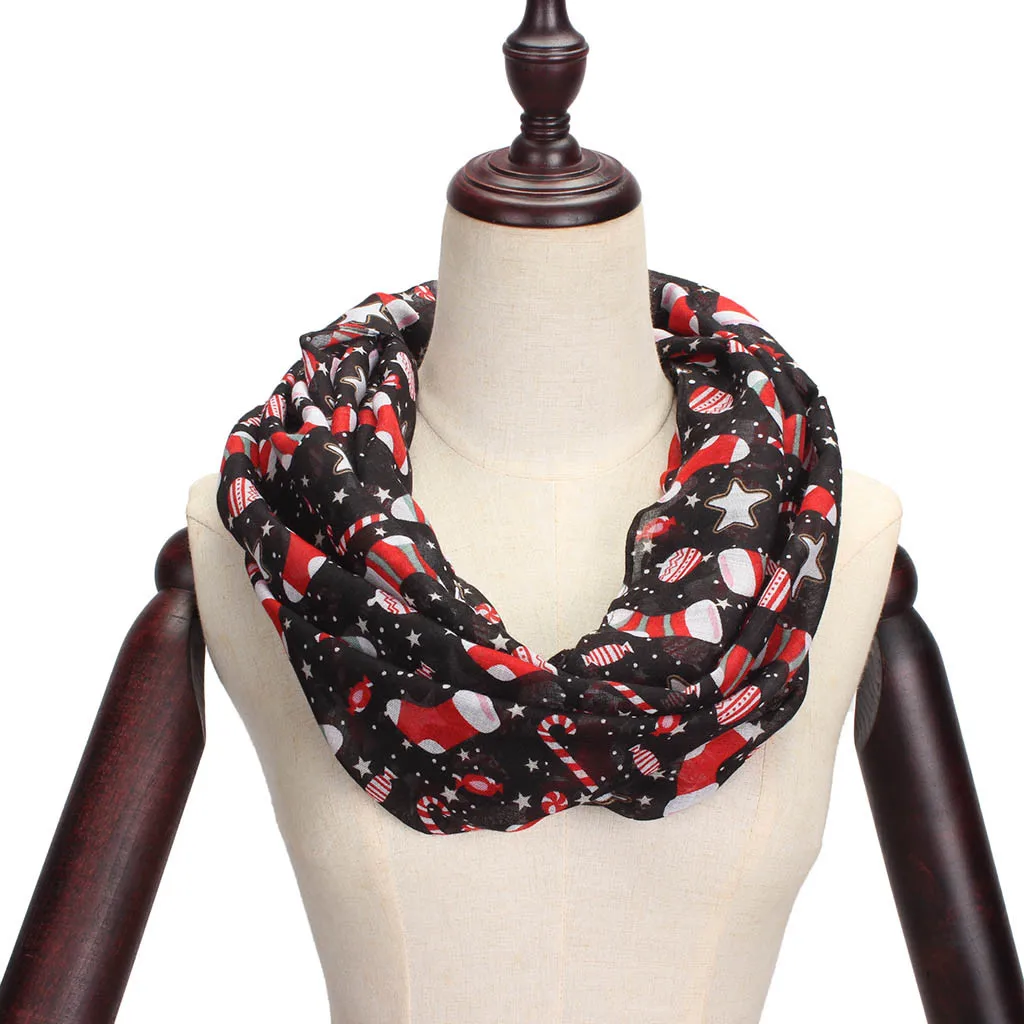 Рождественский шарф модные женские зимние тёплые шарфы вуаль Санта Снеговик