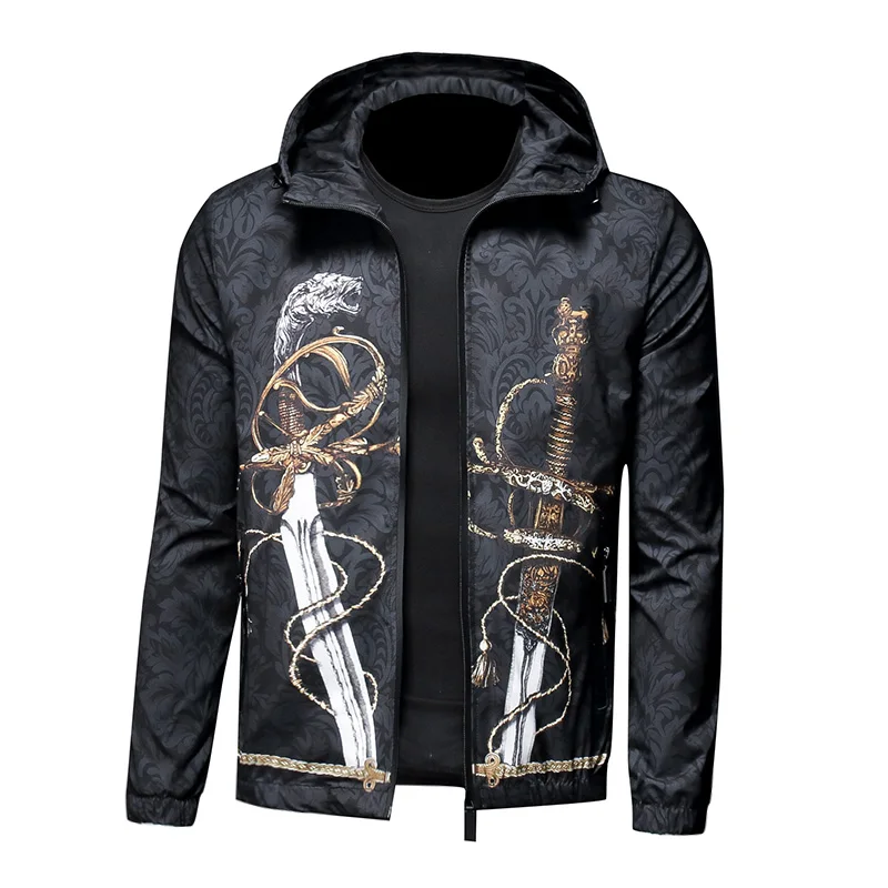

Designer Brand Great Men's Jacket High Quality Men Hooded Jacket Sword Mans Jacket with Hat Outerwear Coat 4XL 5XL 2557