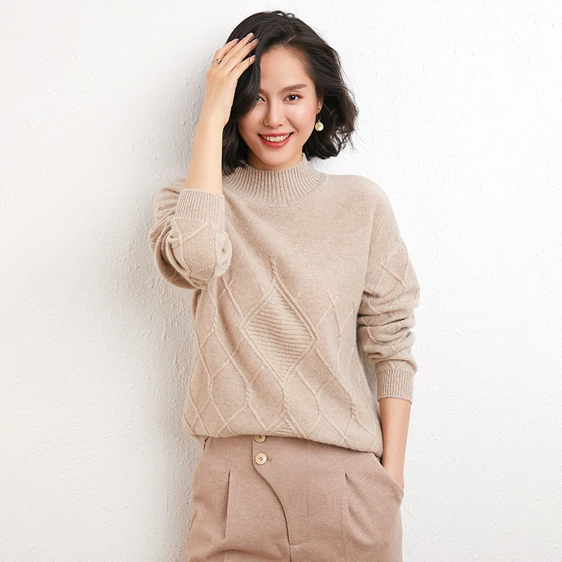 Women's Thickening Autumn Winter Pullover Turtleneck Sweater Women Knitting 100% Cashmere Female Jumper Warm Long Sleeve Sweater