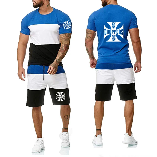 

Summer New Mens T- Shirt West Coast Choppers Logo Printed Fashion Casual Short sleeve Cotton Men T-Shirts+shorts 2pcs suit