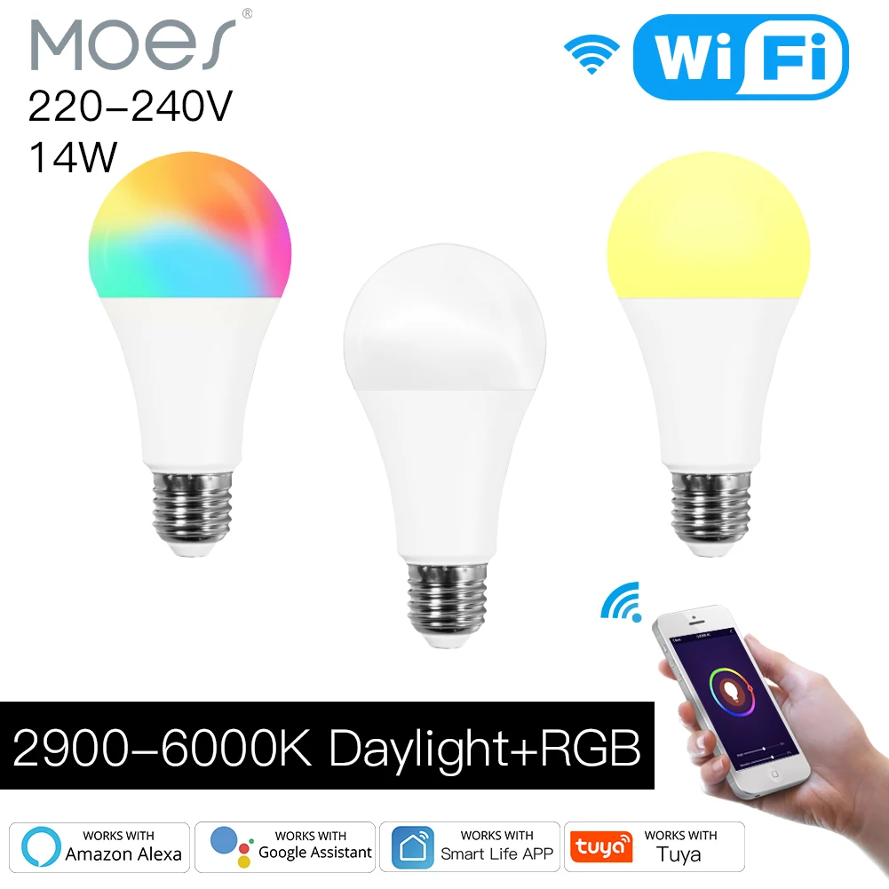 Умная светодиодная лампочка Moes с регулируемой яркостью Wi Fi 14 Вт RGB C + W приложение