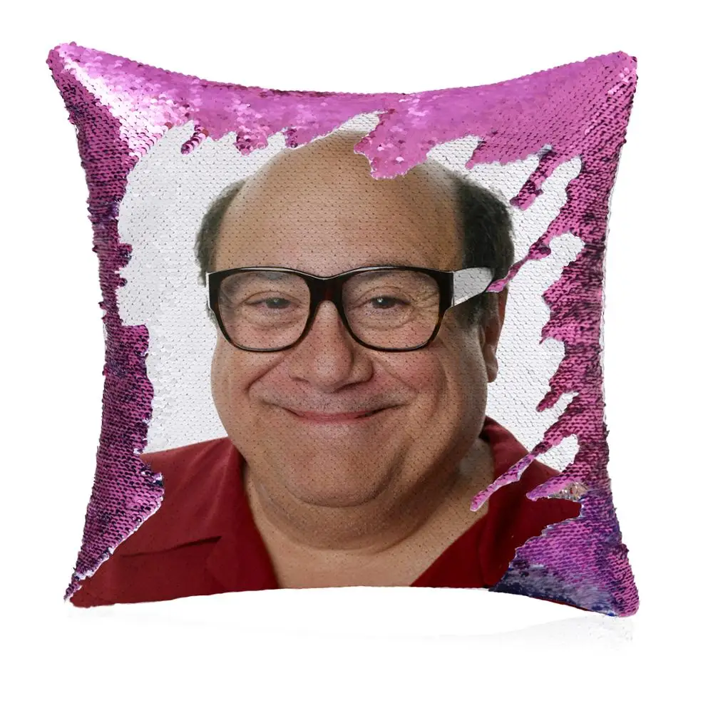 Блесток Подушка «русалка» крышка Danny Devito Уход За Кожей Лица Забавные двухсторонняя волшебная, скидка, накидка для подушки, Цвет изменения 16x16