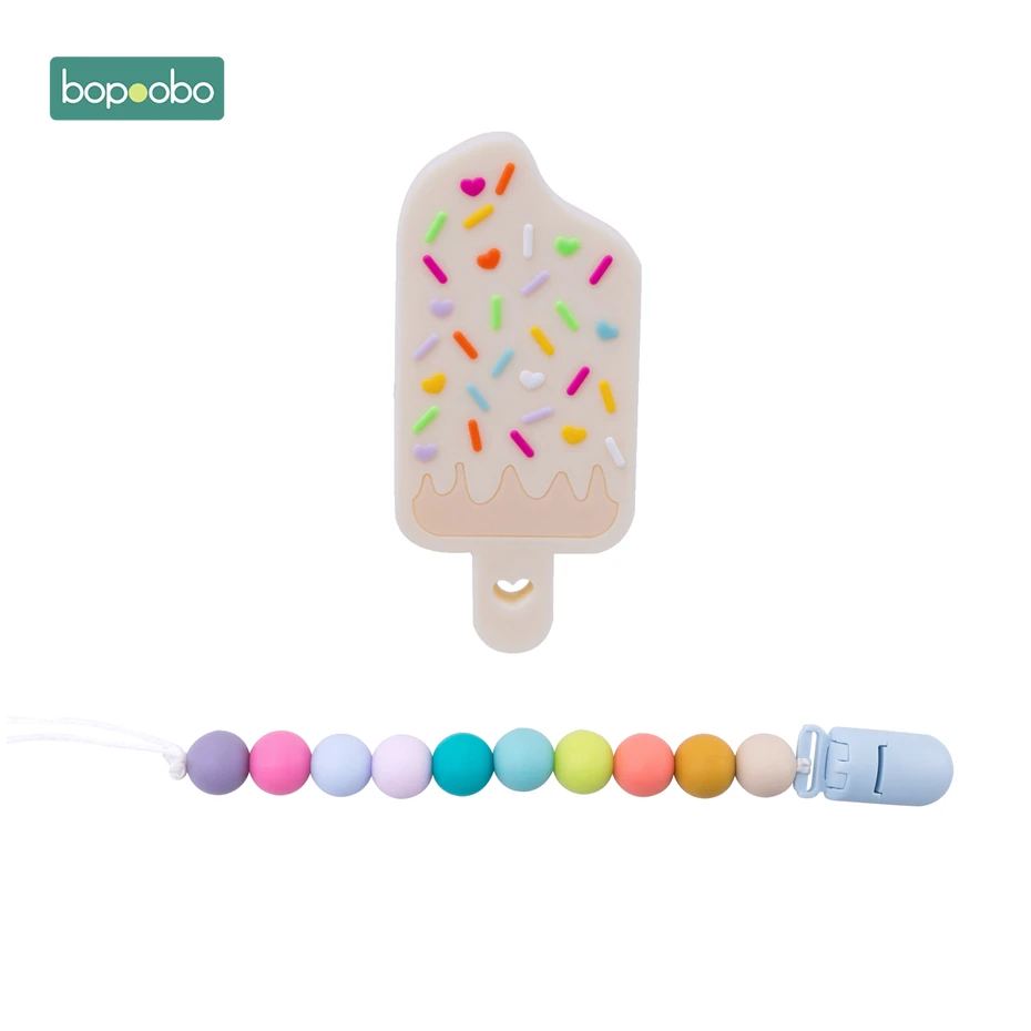 Bopoobo 1 шт. пищевой силиконовый Icecream набор силиконовый Прорезыватель для зубов бусы для изготовления BPA бесплатные Детские трофеи подвеска пустышка Клип цепь