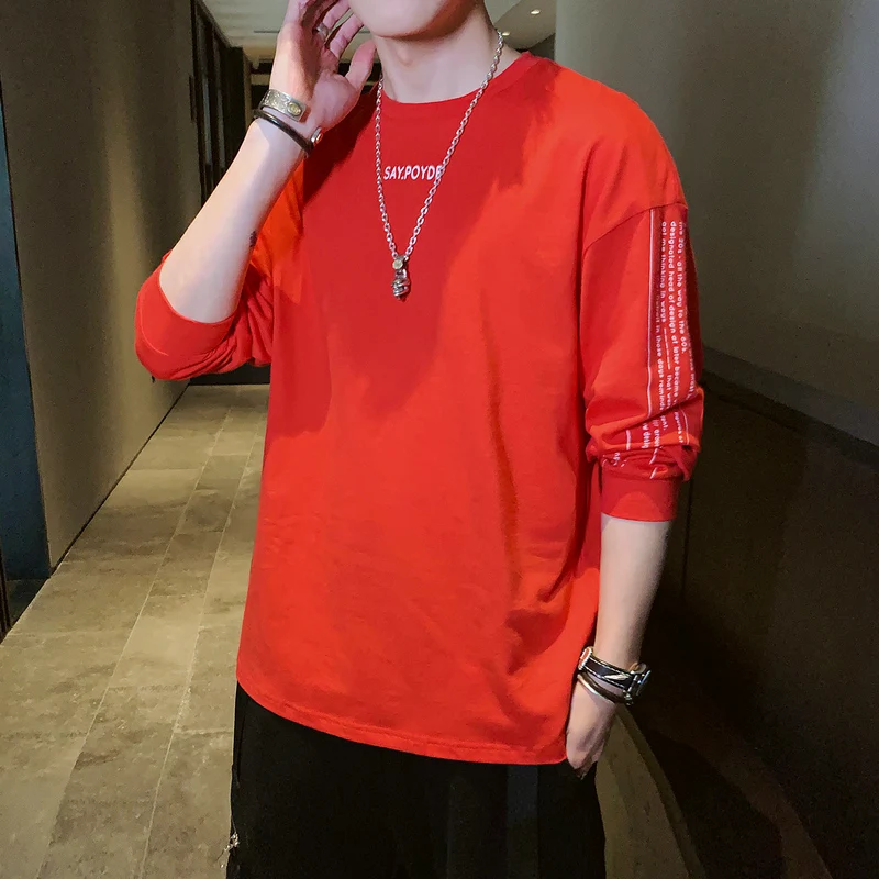 

2020 New Casual Cotton Men Long Sleeve T-shirt Boys Spring Autumn Tops Tees Size M-5XL