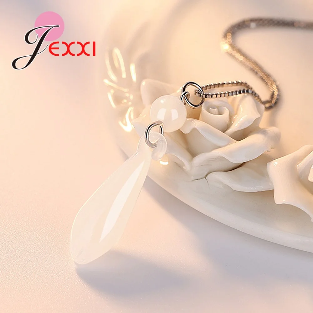 

Fashion Opal Stone Water Drop Pendant Necklaces For Women White Crystal 925 Sterling Silver Necklace Statement Boho Jewelry