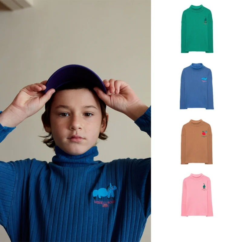 

WH2021 Autumn and Winter Children Bottoming Shirt Solid Color Long-sleeved T-shirts for Boys and Girls
