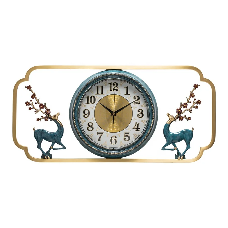 

2021 New Chinese style Colored copper deers wall clock living room sofa background wall clock