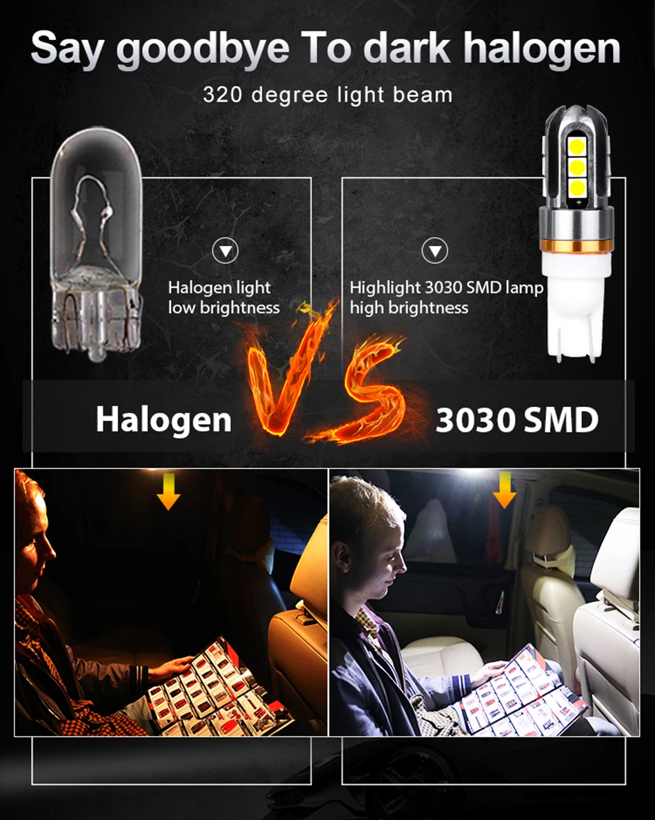HLXG T10 светодиодный W5W 3030 168 194 авто Интерьер стоп-сигнал для чтения Габаритные огни Сигналы поворота для мотоцикла лампы 12V 24V неполярный