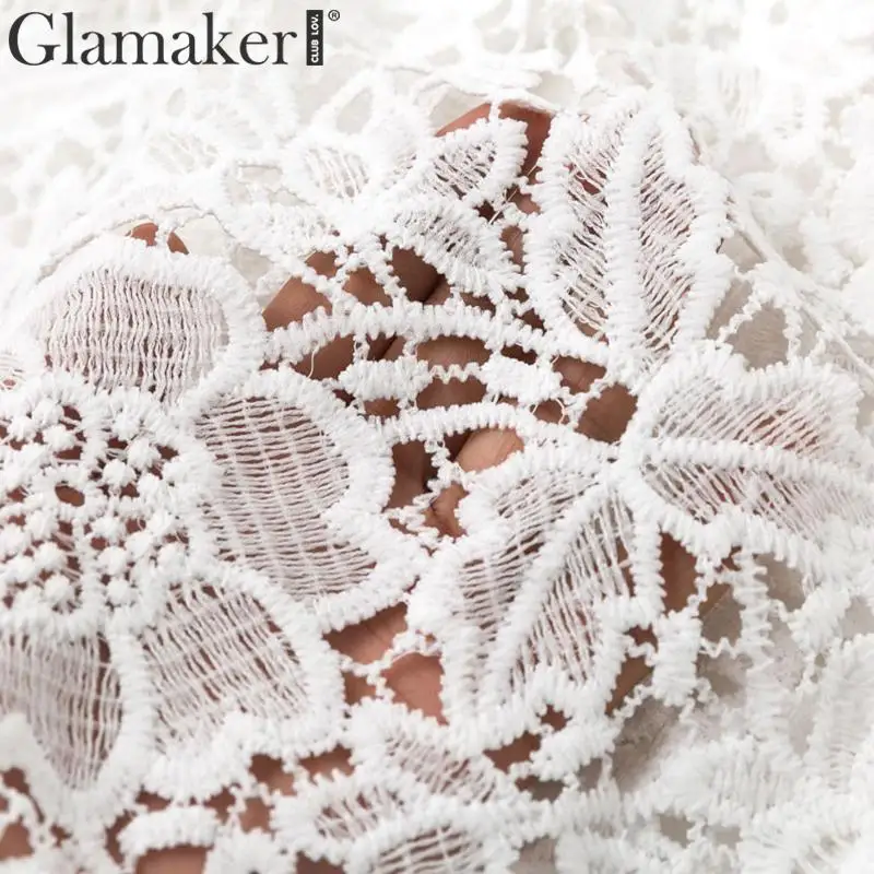 Женское кружевное платье-макси Glamaker Белое Облегающее Платье-трапеция с разрезом