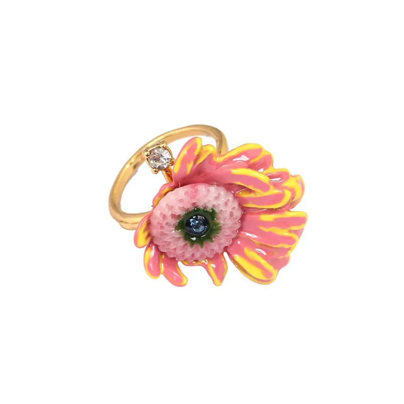 

European and American Fashion Personality Trend New Products Hand-painted Enamel Glaze Chrysanthemum Temperament Ring Women