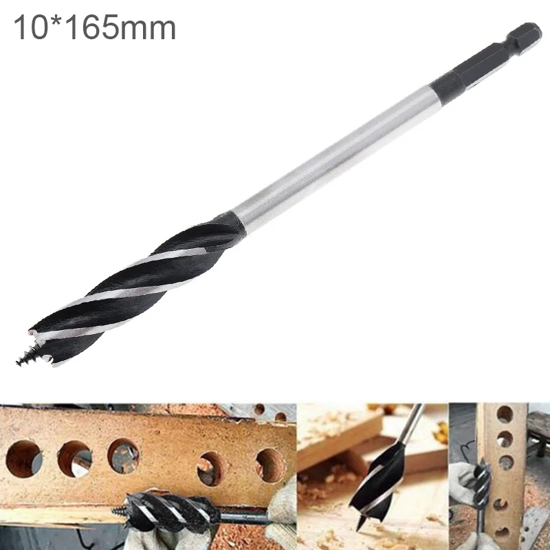 

1PC 10x165mm Four slot Woodworking Drill Bit Hole Drilling Tool w/ Center Drill Head and 1/4'' Hex Shank for Woodworking Opening