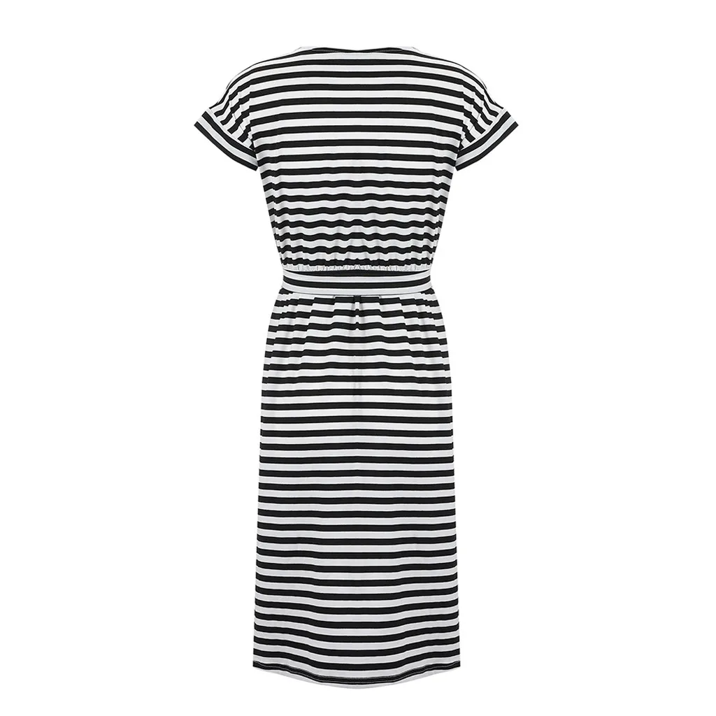 Dresses Women Stripe Short Sleeve O Neck Drawstring Waist Split Summer Dress 2020 Evening Party Beach Boho Vestidos #615 | Женская