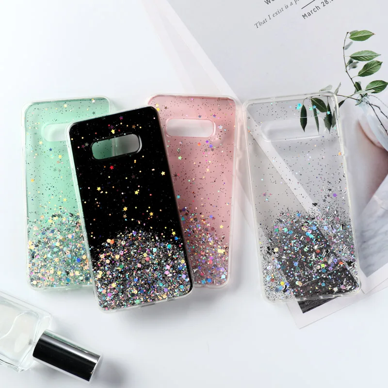 Эпоксидный чехол Star для Samsung S10 S8 S9 Note 10 Plus 9 8 S10e чехлы с блестками бампер Galaxy M10 M20 M30