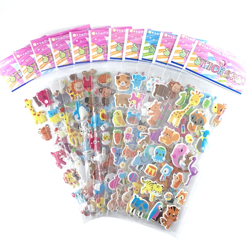 12 Sheets/Set Cute Animal Mini 3D Sticker for Kids Boys Girl