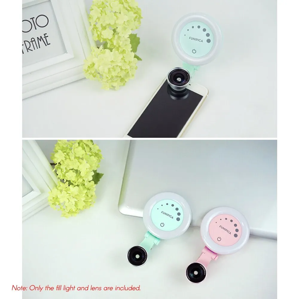 Portable Phone Camera Lens Rechargeable Selfie Ring Light with Undistorted Wide Angle Macro LED Adjustable Brightness | Лампы и
