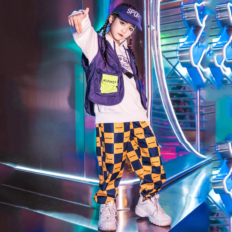 Детский костюм для танцев в стиле хип хоп комплект джазовых желтые клетчатые