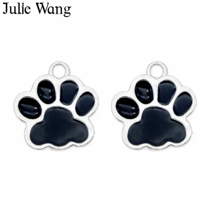 Black Julie Wang 8 шт. эмалированная подвеска с принтом в виде лапы собаки кошки лапы марка сплава Серебряный тон ожерелье браслет серьги ювелирные изделия изготовление аксессуаров - Окраска металла: Black