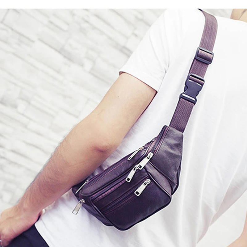 

Fashion Men Genuine Leather Waist Bag Multi-pocket And Multiple Zipper Belt Bag Adjustable Belt Fanny Pack Shopping Phone Bags