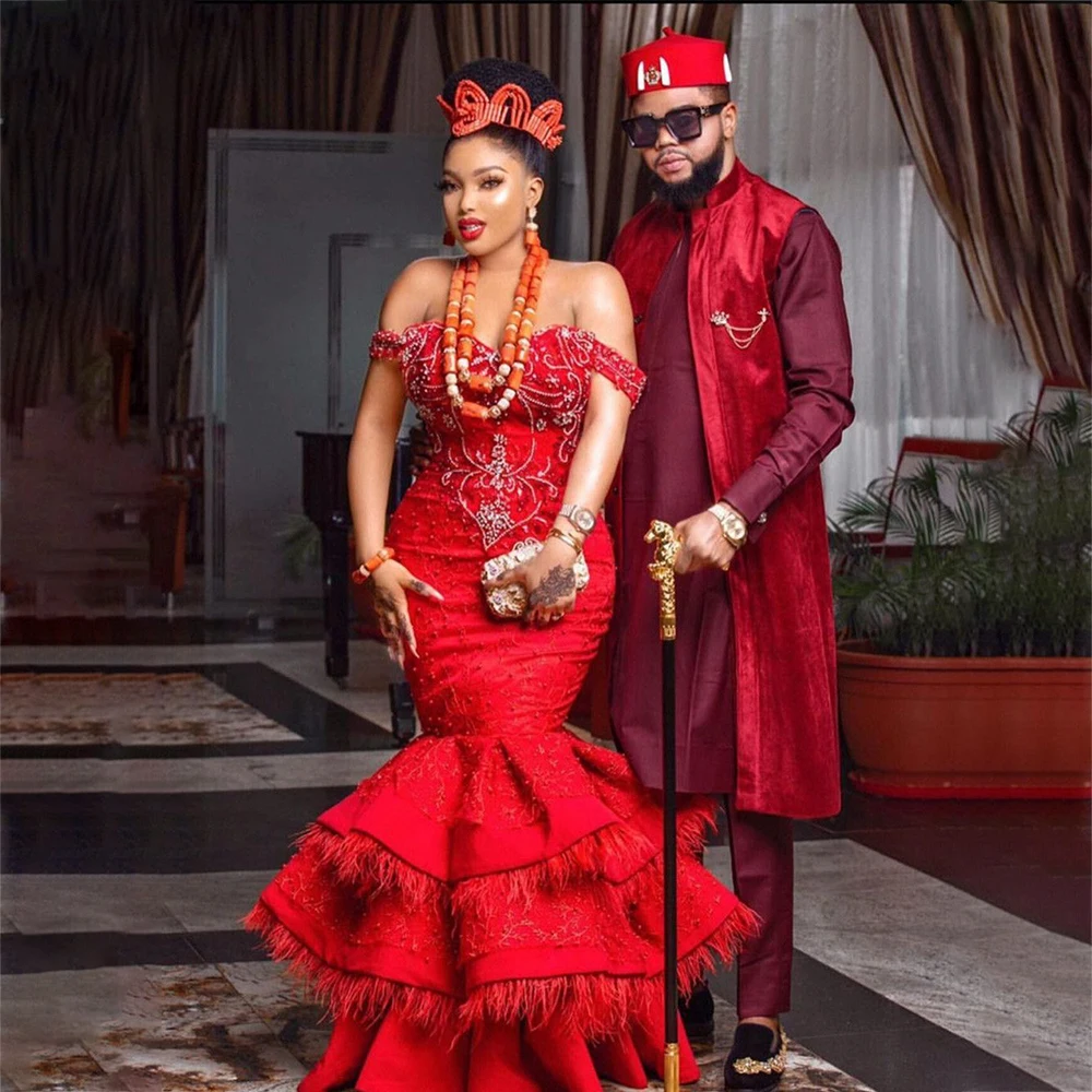 

Красные вечерние платья Laxsesu атласная Кепка с рукавами сердечком с оборками вечернее платье для выпускного вечера 2022 перьев вышитое бисеро...