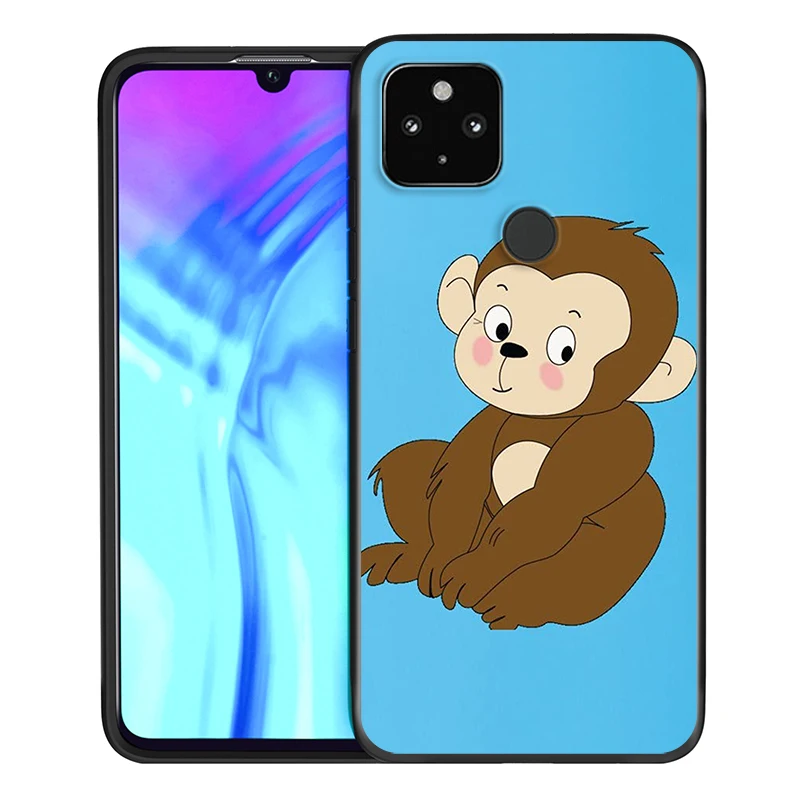 

Cute Monkey and Mom Shockproof Cover for Google Pixel 5 4 4a XL 5G Black TPU Soft Phone Case