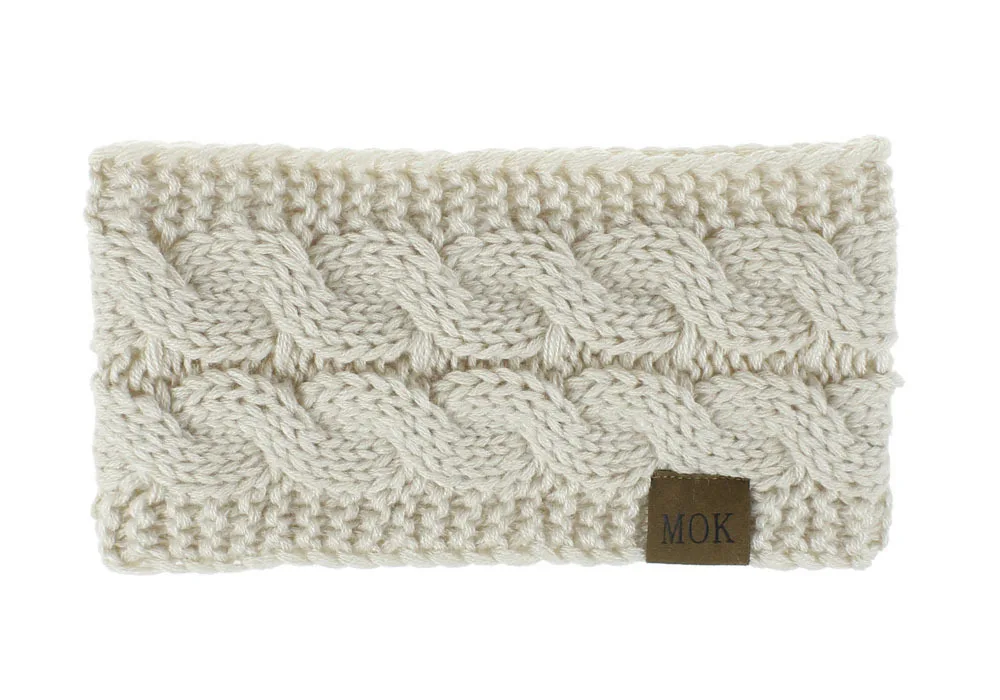 3 Ivory with MOK Широкая вязанная шерстяная повязка на голову, зимняя теплая Ушная повязка для женщин, вязаные крючком аксессуары для волос в виде тюрбана, повязка на голову для девушек, головные уборы, теплые ушные вкладыши WH110D - Цвет: 3 Ivory with MOK