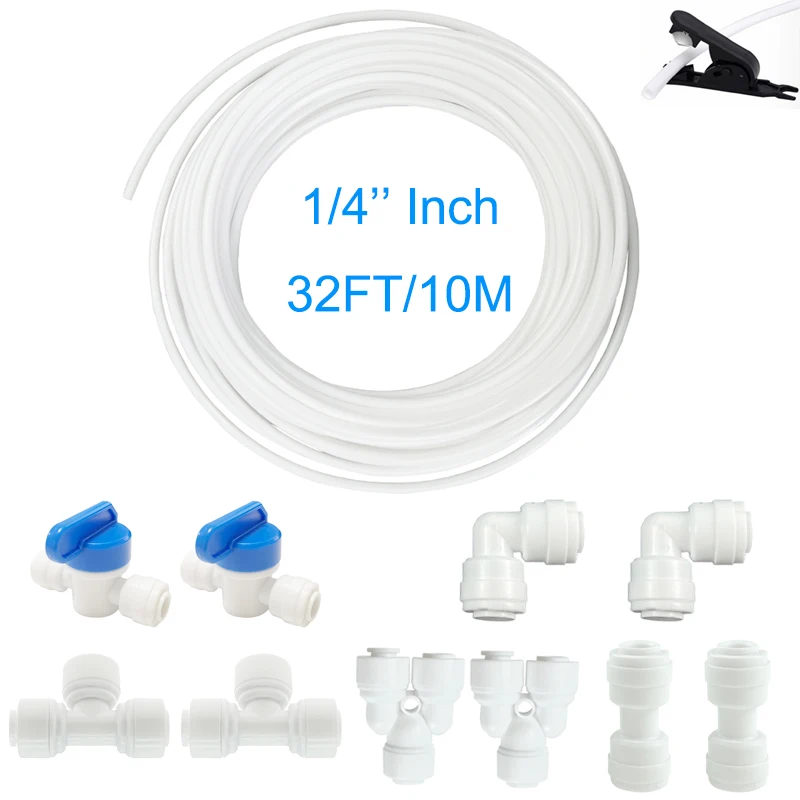 

1/4'' RO Water System Quick Fitting Connectors With 10 Meters White Pipe 10 Pcs Connectors 1/4'' O.D