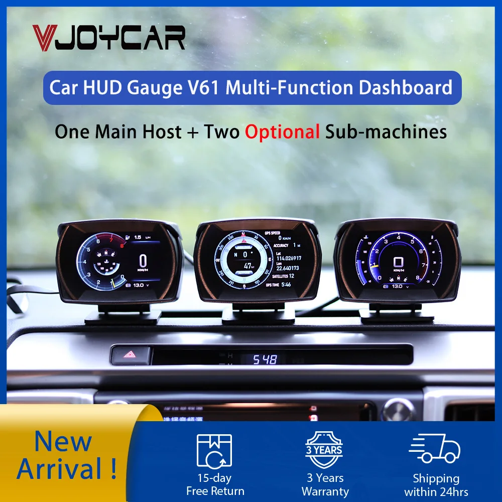 Vjoycar 2022 Newest V61 Car On-board Computer 3 IN 1 HUD OBD2 Gauge GPS Speedometer Intelligent Inclinometer Alarm System
