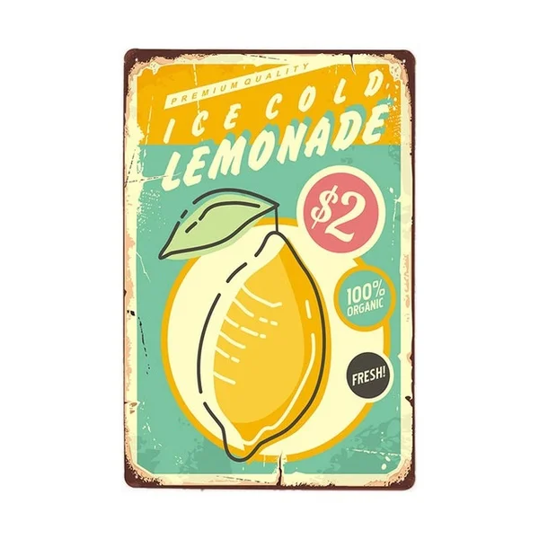 

Vintage Fresh Ice Cold Lemonade Metal Tin Sign 8x12 Inch Home Kitchen Bar Restaurant Bar Poster Wall Decor