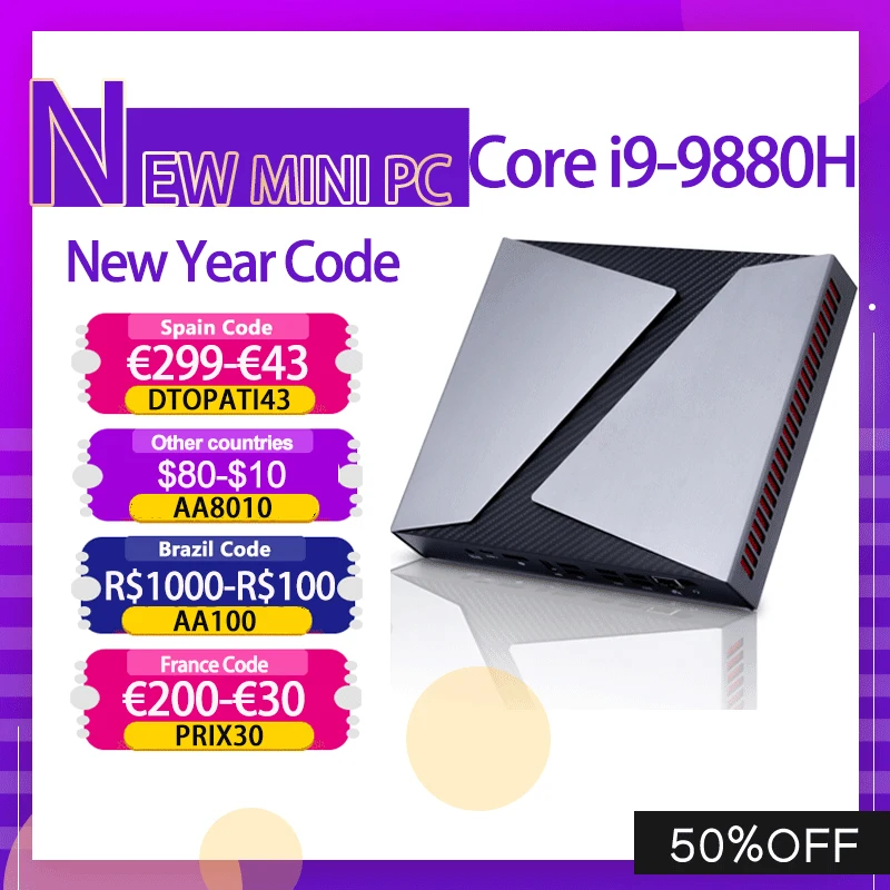 Мини-ПК игровой, Intel Core i9 9880H i7 9750H i5 9300H, Windows 10/11, 2 * DDR4 NVMe GTX1650 4G HDMI DP WiFi AC BT4.0 - изображение