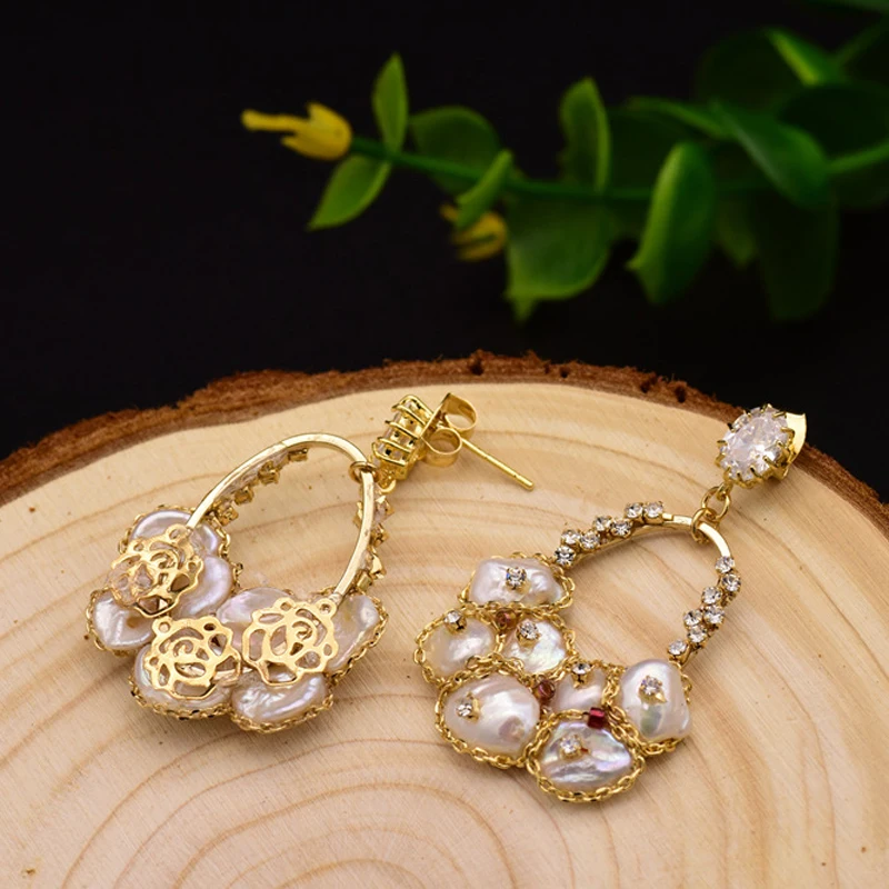 

Natural Fresh Water Baroque Pearl Earrings For Women Dangle Earrings Luxury Handmade Fine Jewelry Handmade Ear Pin Accessories